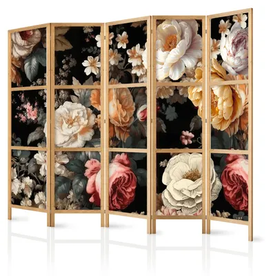 Immagine prodotto di Pannello divisorio giapponese, 5 ante, pieghevole, realizzato in tessuto non tessuto di alta qualità, con motivo di fiori colorati, ideale per il soggiorno, dimensioni 225 cm x 172 cm