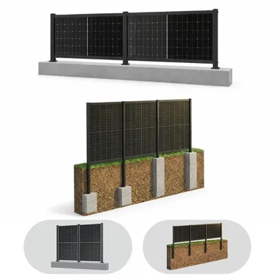 Image de Clôture solaire 4.0 noire (acier inoxydable), pour 1 module de 1722mm, en orientation verticale, avec pied. Clôture solaire PV