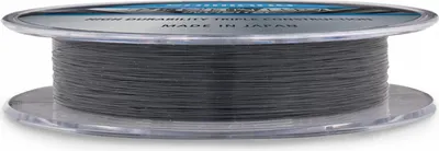 A spool of fishing line on a clear plastic spool.