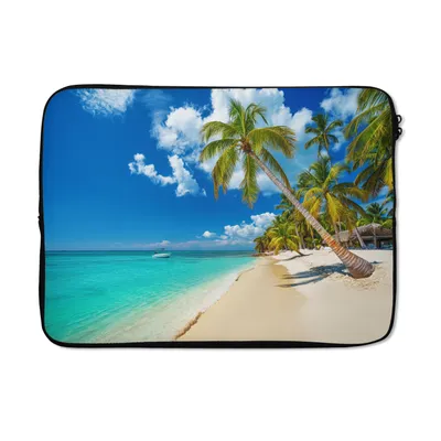 Produktbild von MuchoWow® Laptop Hülle 13 Zoll Strand - Meer - Boot - Palme Laptoptasche - Laptophülle - Sleeve - Rundumschutz