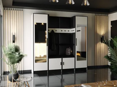Produktbild von KIER FURNITURE Kleiderschrank, Weiß + Ökoleder Schwarz - 212,8xx205x39cm