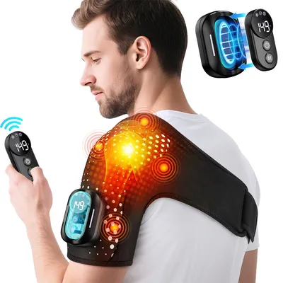 Produktbild von Drahtloses Schulterheizkissen mit Massagefunktion, einstellbar, tragbar, Fernbedienung, 3 Heizstufen, 3 Vibrationsmodi, Unisex, schwarz