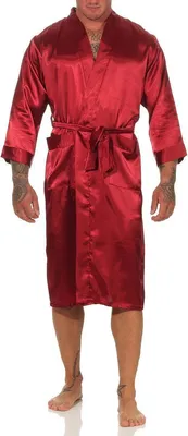 Produktbild von Herren Morgenmantel Robe Bathrobe Bademantel Satin, Rot XXL
