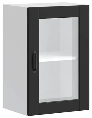 Image de vidaXL Armoire suspendue de cuisine avec porte vitrée Porto Noir