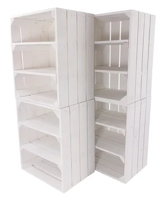 Produktbild von 6er Set weißes Küchenregal mit 3 Fächern Quer 50cm x 40cm x 30cm shabby Chic Landhaus Obstkiste Regal Holzkiste Obstkiste Weinkiste Kiste Box DIY