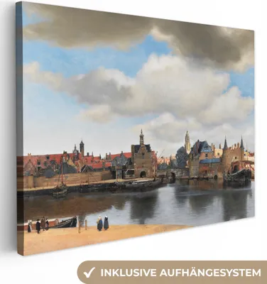 Zdjęcie produktu dla MuchoWow® - Obraz na płótnie - Vermeer - Miasto - Starzy Mistrzowie - Sztuka, obraz na ścianę, dekoracja ścienna obrazy do salonu, 80x60cm