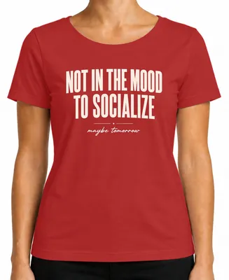 Productafbeelding van "Geen zin om te socialiseren, misschien morgen." Statement T-shirt voor dames, rood, S