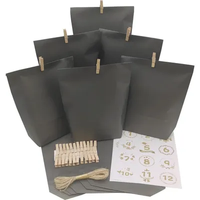 Produktbild von Adventskalender zum Befüllen 2026, 24 Papiertüten Schwarz Weihnachten