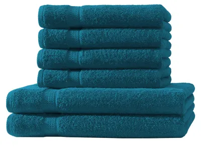Produktbild von 6er Set Frottee 4x Handtücher 2x Duschtücher Elegance 100% Baumwolle 500 gsm 50x100 cm 70x140 cm petrol