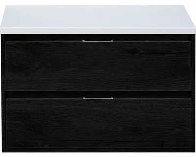 Obrázok produktu pre Kúpeľňová skrinka pod umývadlo Sanox Porto farba čela black oak ŠxVxH 90 x 59 x 50 cm umývadlová doska biela matná