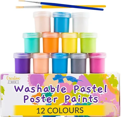 Produktbild von Creative Deco Pastell Kinder Fingerfarben | 20 ml x 12 Mehrfarbig Becher | ähnlich wie Acrylfarben | Bastelfarbe Plakatfarbe Set | Ungiftig Farben