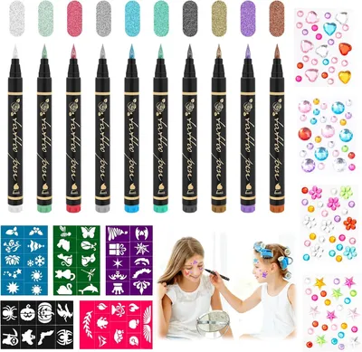 Produktbild von Tattoo Stifte für Kinder, 10 Glitzer Tattoo Stifte, 50 Tattoos, für Karneval