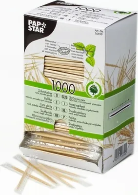 Produktbild von Papstar Holz-Zahnstocher mit Menthol 65mm 1000 Stück 16699