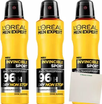Produktbild von L'OREAL MEN EXPERT Deo Spray Invincible Sport 3er Pack (3x150ml Flasche) + usy Block