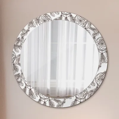 Produktbild von Ø80cm Modern Spiegel - Wandspiegel Wandmontage- Schlafzimmer - Traumfänger Federn