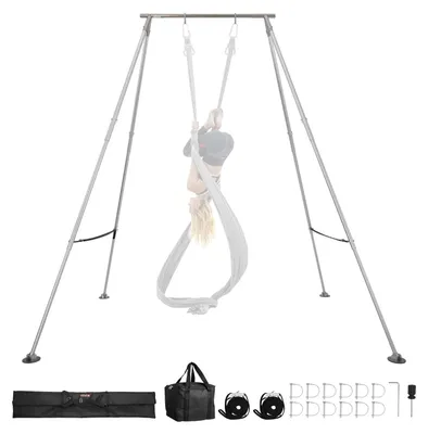 Image de Cadre de support pour yoga VEVOR Support à bascule avec une capacité de charge max. de 140,6 kg, support pour tractions avec structure triangulaire, support pour soie aérienne avec pieds réglables en hauteur en cadre aluminium, Aerial Yoga