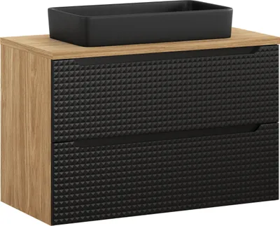 Productafbeelding van Badkamermeubel 90 cm met werkblad en wastafel, kleur: mat zwart eikenhout