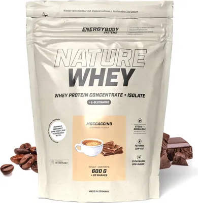 Produktbild von Energybody Nature Whey Moccaccino, Proteinpulver ohne künstliche Verdickungsmittel, Whey Isolat und Konzentrat, 600 g Beutel