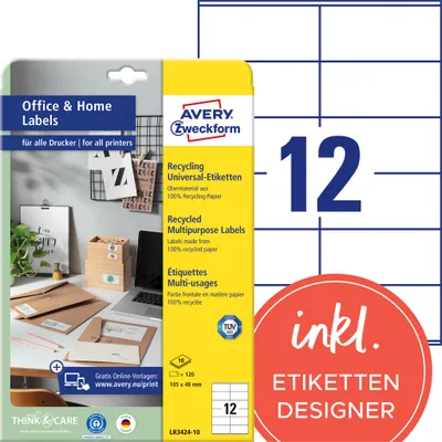 Obrázek produktu pro AVERY Zweckform LR3424-10 120 štítků bílých 105,0 x 48,0 mm