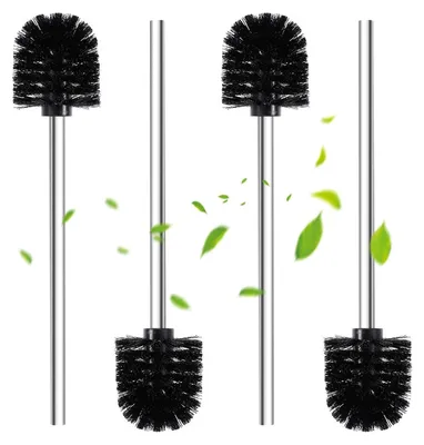 Image de Jeu de 4 brosses pour toilettes - Noir avec manche en acier inoxydable