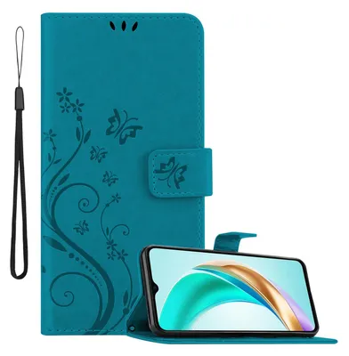 Produktbild von Cadorabo Hülle für Honor X6b Hülle in FLORAL BLAU Schutzhülle im Blumen Design mit Magnetverschluss, Standfunktion und Kartenfächern Book Case Cover