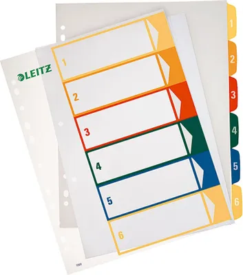 Produktbild von Leitz PC-beschriftbares Register, Plastik, Numerischer Registerindex, Polypropylen (PP), Blau, Grün, Orange, Rot, Gelb, 245 mm, 2 mm, 305 mm