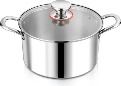 Produktbild von Edelstahl Kochtopf mit Glasdeckel - Ø 26 cm / 6,7 l, Ergonomisches Design und Langlebig