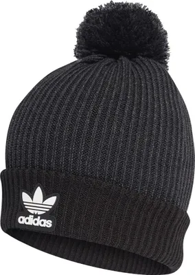 A close-up studio shot of an Adidas beanie.