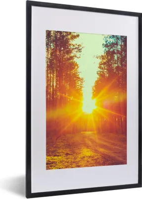 Produktbild von MuchoWow® Gerahmtes Poster Sonnenuntergang - Bäume - Wald - Natur 40x60 cm - Poster mit Schwarzem Bilderrahmen Wandposter Rahmen Foto Bilder - Poster in Rahmen