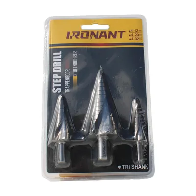 Productafbeelding van Ironant trappenboren 3 stuks (4-12, 4-20 en 4-32mm) - Spiraalgroeve - HSS 6542