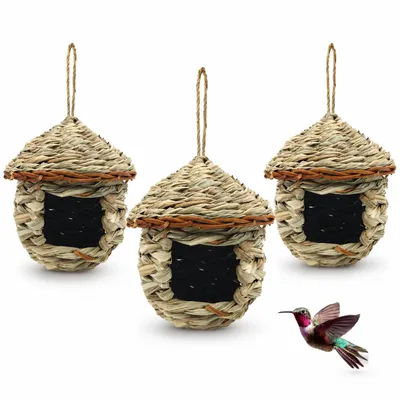 Produktbild von Nistnest für Vögel 3er Set, handgeflochtenes Naturgras-Vogelnest zum Aufhängen, 15x15 cm, für Wellensittiche, Kanarienvögel und Zebrafinken