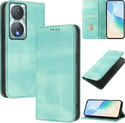 Image de Etui pour Honor 90 Smart/Honor X7b/Honor X7b 5G, étui en cuir vintage avec protection RFID, fentes pour cartes, support Turquoise