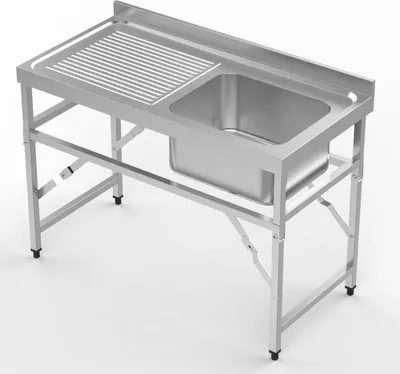 Immagine prodotto di Mobile lavabo pieghevole Combisteel - 1200 x 600 x 910 mm, vasca a destra, acciaio inox
