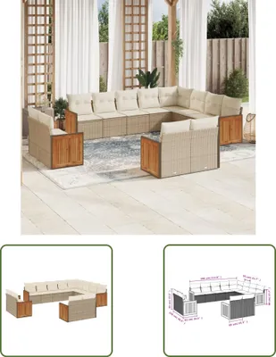 Produktbild von The Living Store 12-tlg. Garten-Sofagarnitur mit Kissen Beige Poly Rattan