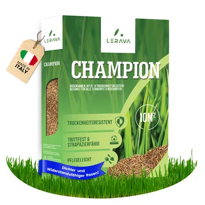 Image de Graines de gazon LERAVA® CHAMPION [résistant à la sécheresse] - adapté aux endroits secs et ensoleillés - résistant au piétinement et à l'usure - 30m²