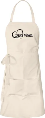 Produktbild von Huuraa Schürze Beste Mama Herz Natur mit Taschen Baumwolle Kochschürze Geschenkidee