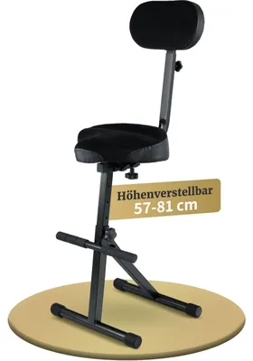Produktbild von Musikerhocker Arbeitshocker Stehhilfe - 5-fach höhenverstellbar - Schwarz - Belastbar bis 90 kg