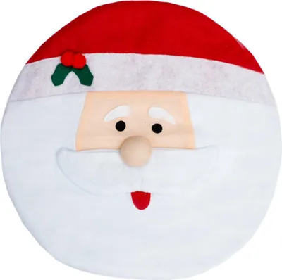 A round, plush decoration resembling Santa Claus's face.