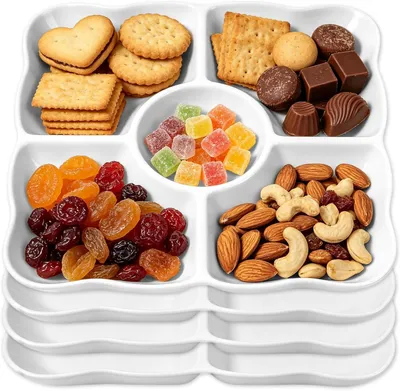 Image de Plateaux de collation avec 5 compartiments, lot de 4, rectangulaires, pour les collations