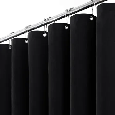 Zdjęcie produktu dla Elzusha - Czarna zasłona prysznicowa z lnu, 180 x 200 cm