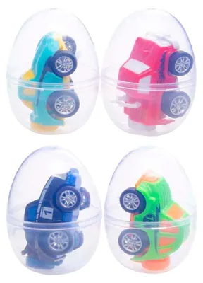 Zdjęcie produktu dla Plastikowy samochodzik w przezroczystym jajku-niespodziance, 4,5 x 6 cm
