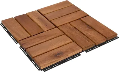 Produktbild von BURI 1qm Holzfliesen Balkonfliesen kleine Kacheln 30x30 cm - Balkonboden wetterfest aus Akazienholz - Terrassenfliesen mit Klicksystem für Terrasse Balkon (11 Stück = 1m²)