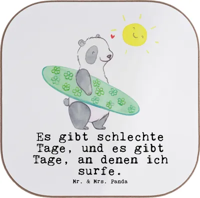 Produktbild von Mr. & Mrs. Panda Untersetzer Tasse Panda Surfen - Weiß - Geschenk, Surfschule, gläseruntersetzer, für Gläser, Tassenuntersetzer, Coaster, Wellenreiten