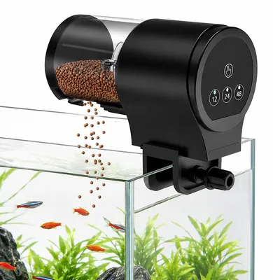 Produktbild von Aquarium Futterautomat 100ml, automatischer Fischfutterspender mit einstellbarer Futtermenge und 3 Fütterungsintervallen, für Urlaub und Aquarien