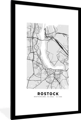 Produktbild von MuchoWow® Gerahmtes Poster Rostock - Karte - Stadtplan - Deutschland 60x90 cm - Poster mit Schwarzem Bilderrahmen Wandposter Rahmen Foto Bilder - Dekoration - Wandposter Wohnzimmer - Hochwertig