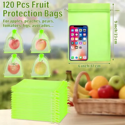 Imagen del producto de Bolsas de malla para frutas y verduras, con cordón, de 17 x 23 cm, paquete de 100 unidades, reutilizables