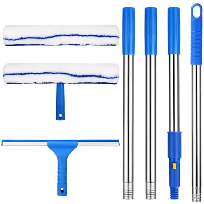 Produktbild von Fensterreiniger Fensterwischer Glasreiniger - Teleskopstange 1,5 m - Silikonabzieher - Mikrofasertuch - 2-in-1 Set