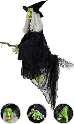 Produktbild von Fliegende Hexe mit Besen 155 cm | Animierte Halloweenfigur