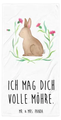 Produktbild von Mr. & Mrs. Panda Badehandtuch Hase Sitzen - Weiß - Geschenk, Reisehandtuch, Duschhandtuch, Strandtuch, Frotteehandtuch, Kaninchen, Handtuch, Duschtuch, Ostern, Liebe