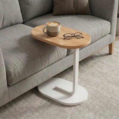 Produktbild von C-förmiger Couchtisch – Beistelltisch für Wohnzimmer und Schlafzimmer, weiß